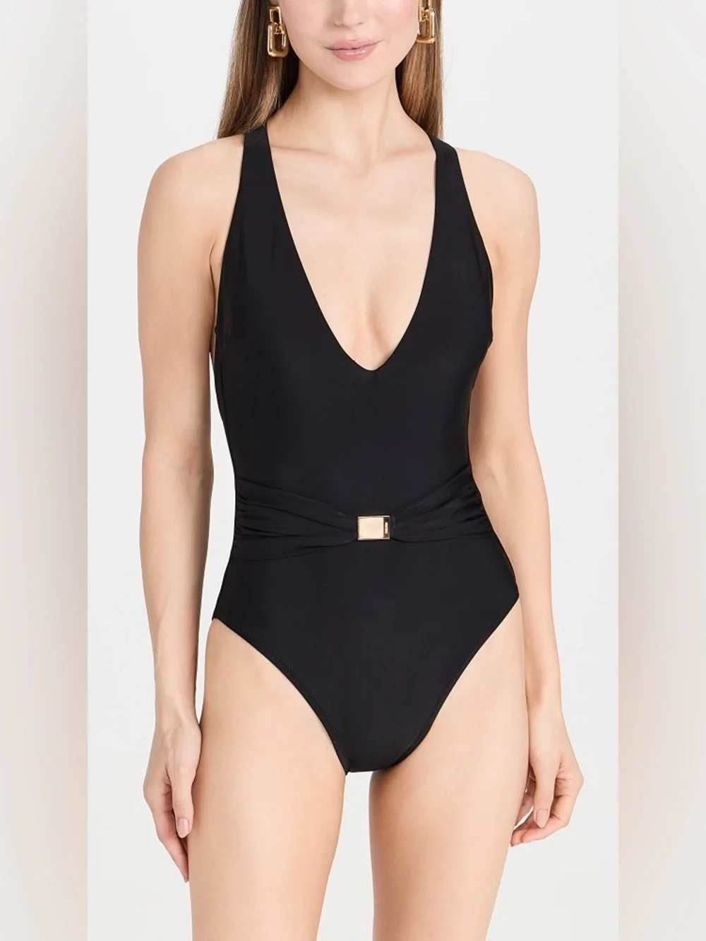 L'AGENCE Lisa Belted V-Neck One Piece Swimsuit Bathing Suit Black Medium